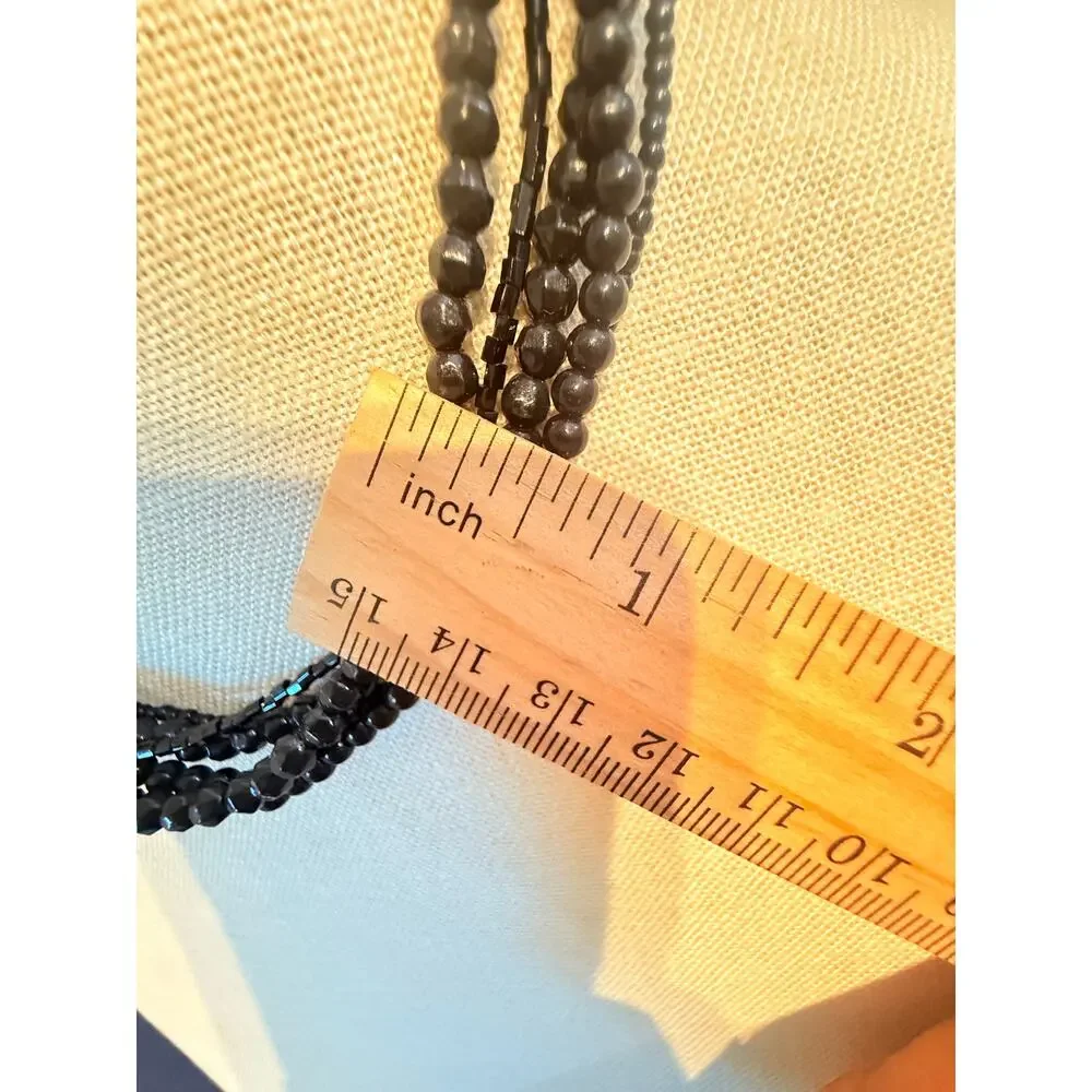 Vintage Black Multi Strand Beaded Choker Necklace 14”